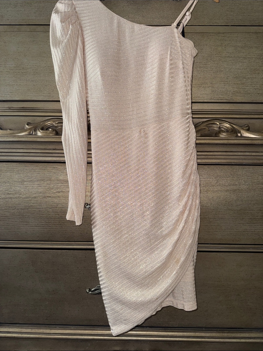 Guess One-Shoulder Shimmery Pale Blush Bodycon Dress